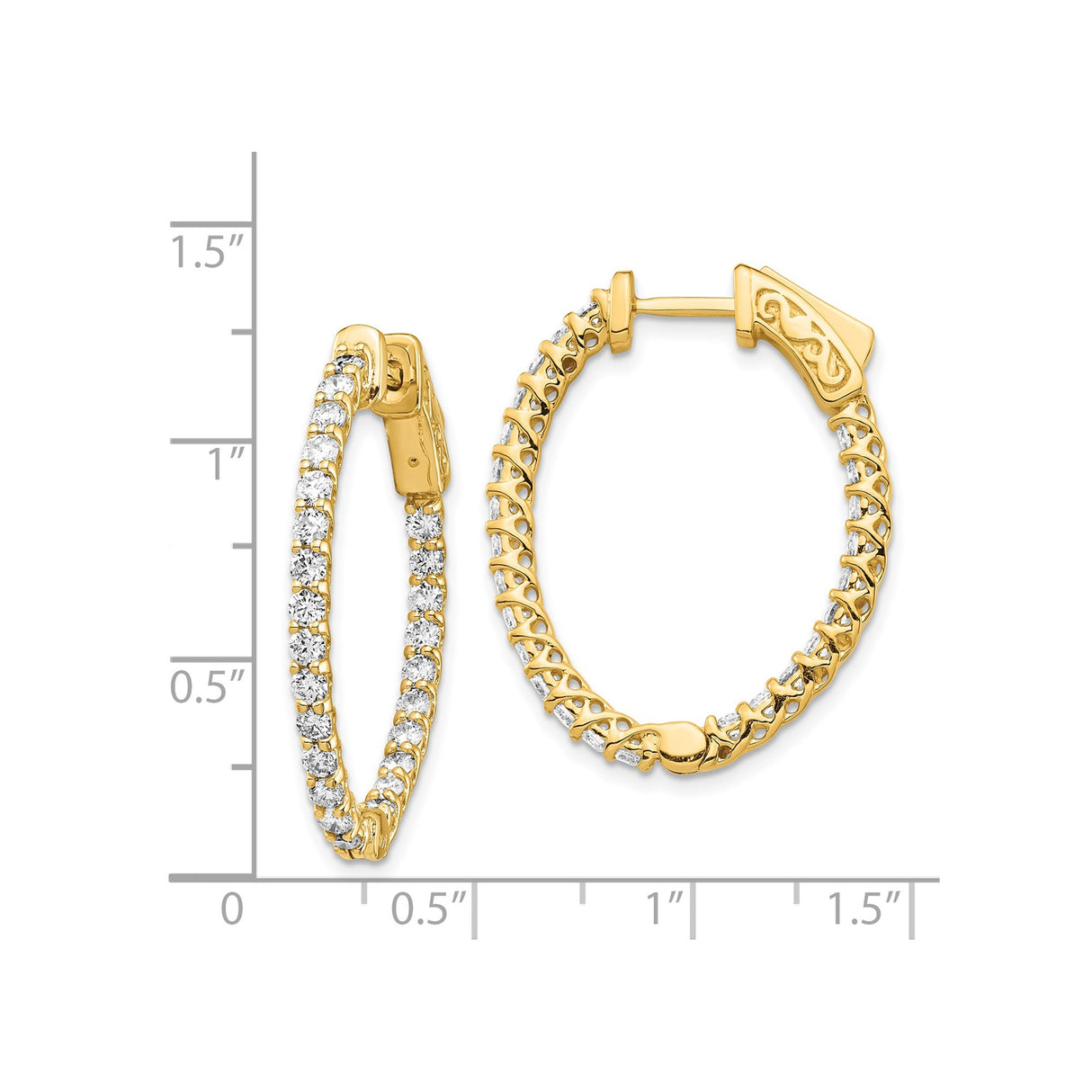 14k Yellow Gold Hoop Earrings with Diamond Accents, Prong Setting, Openwork Design