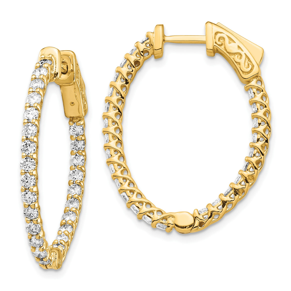 14k Yellow Gold Hoop Earrings with Diamond Accents, Prong Setting, Openwork Design