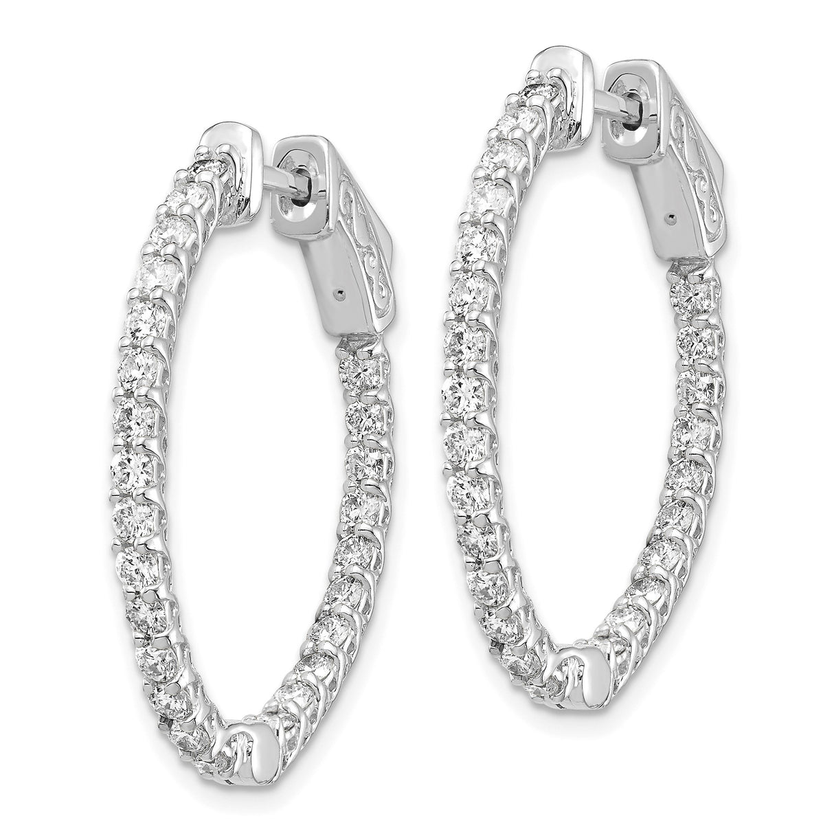 14k White Gold Hoop Earrings with Diamonds, Celtic Scroll Design for Women