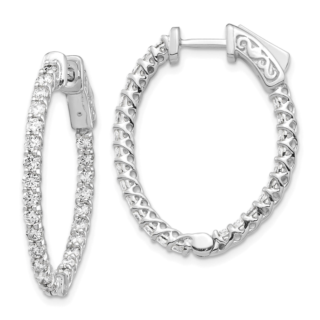 14k White Gold Hoop Earrings with Cubic Zirconia, Celtic Scroll Design for Women