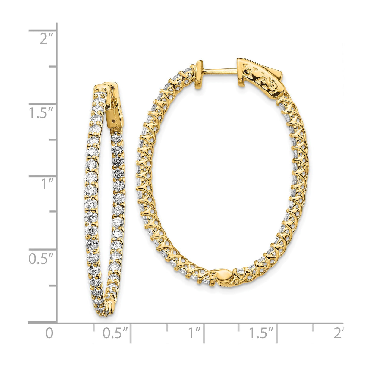 14k Yellow Gold Hoop Earrings with Diamonds, Inside Out Prong Set Medium Hoops for Women