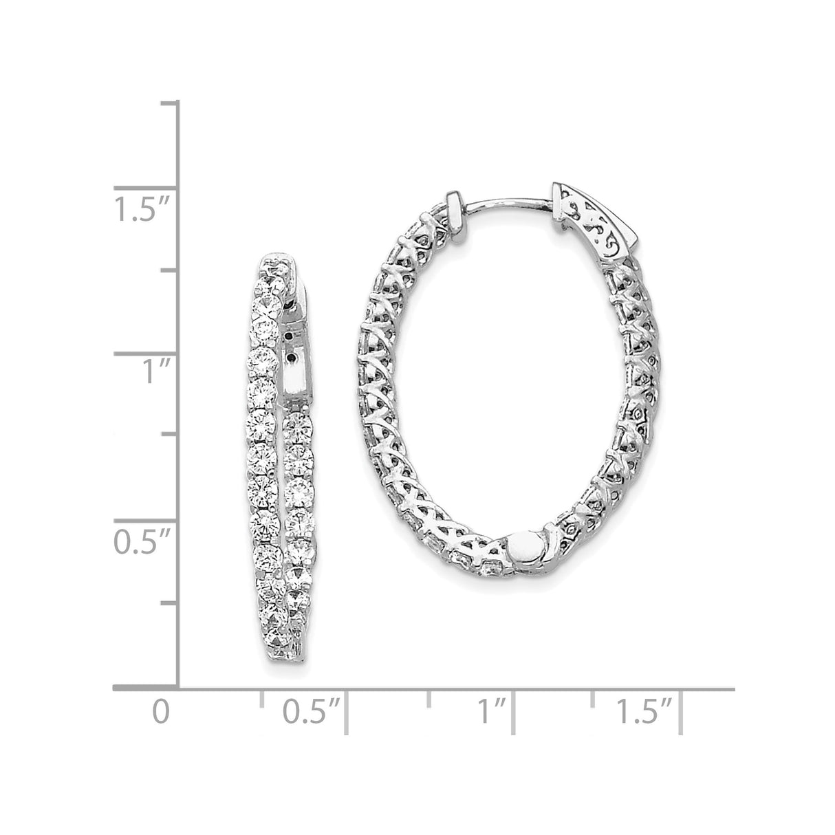14k White Gold Hoop Earrings with Diamonds, Inside-Out Design, X-Pattern Filigree