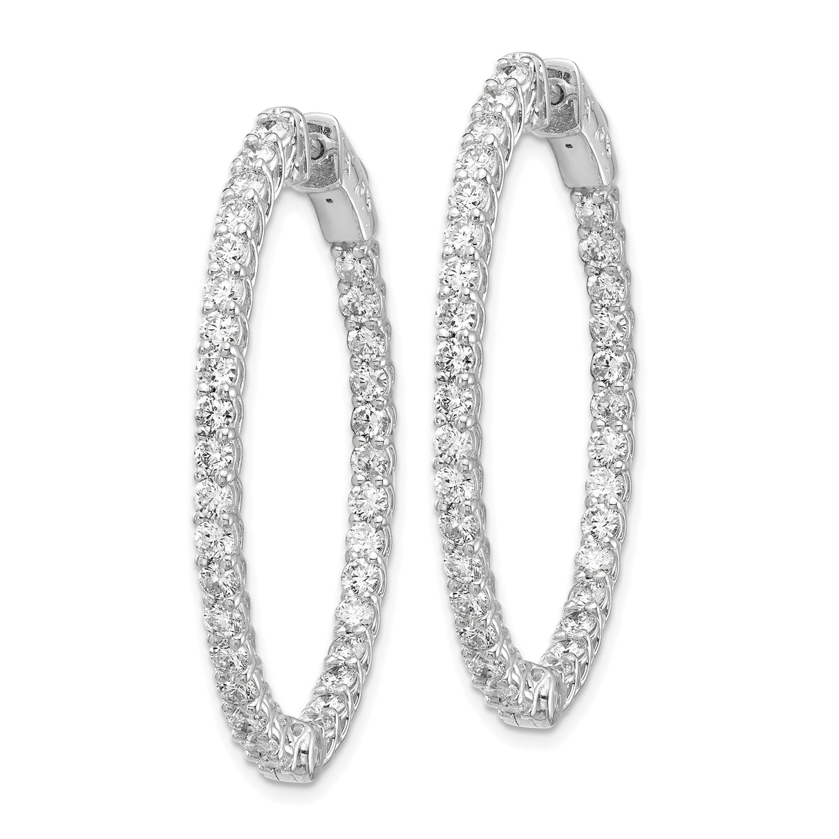 14k White Gold Hoop Earrings with Round Cut Diamonds, Oval Front Facing Design