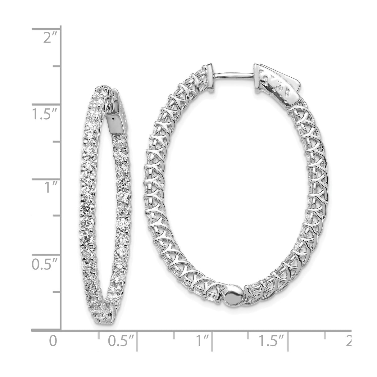14k White Gold Hoop Earrings with Round Cut Diamonds, Oval Front Facing Design