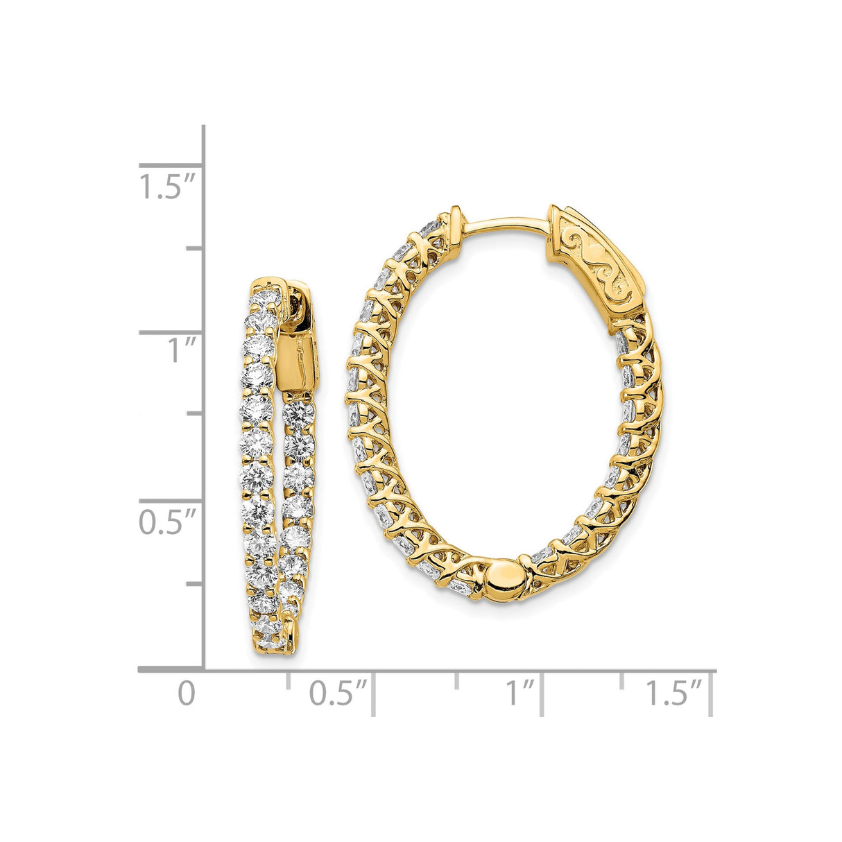 14k Yellow Gold Hoop Earrings with Prong Set Round Diamonds, Crisscross Design