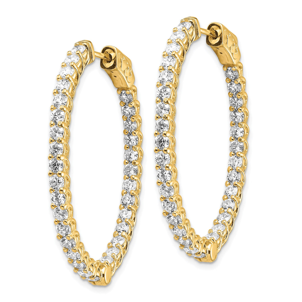 14k Yellow Gold Hoop Earrings with Diamonds, Inside-Out Lattice Oval Design for Women