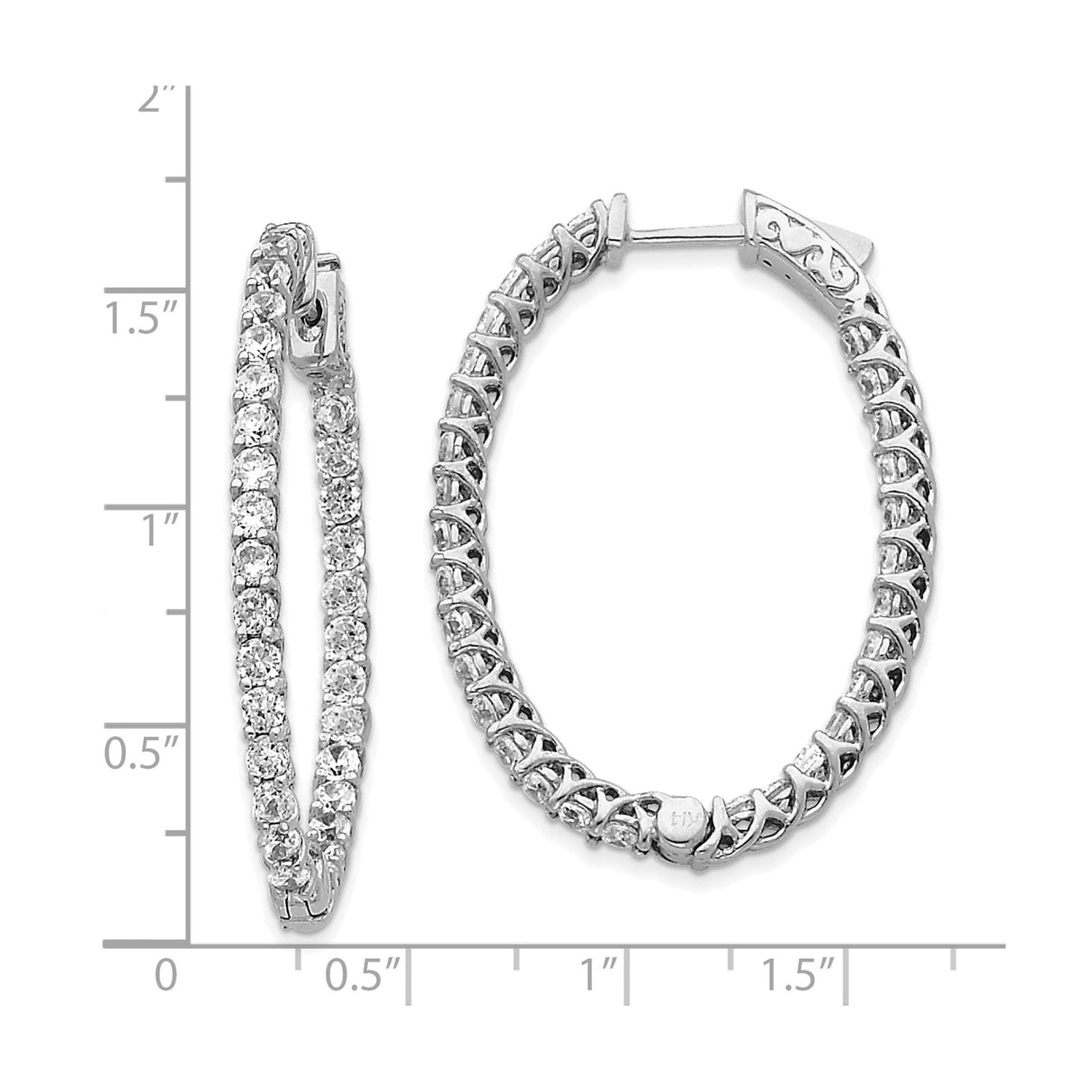 14k White Gold Hoop Earrings with Diamonds, Inside Outside Crisscross Design