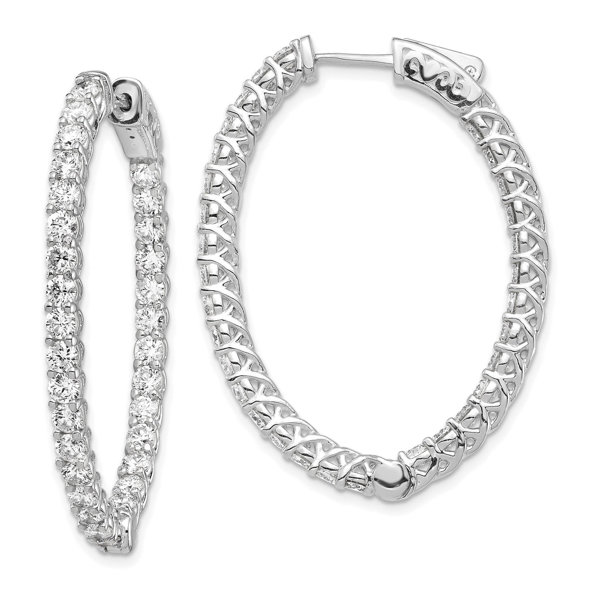 14k White Gold Hoop Earrings with Cubic Zirconia, Inside Outside Crisscross Design