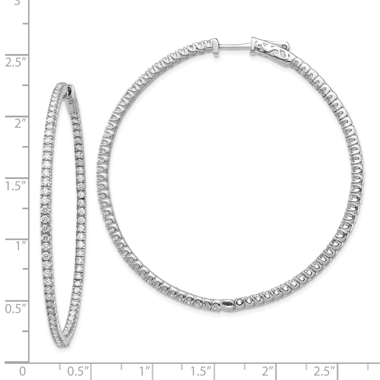 14k White Gold Diamond Inside-Out Hoop Earrings with Secure Clasp and Polished Finish