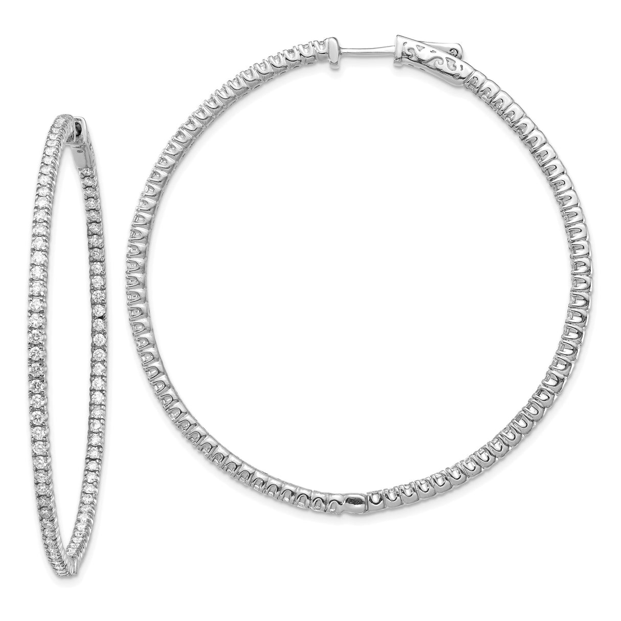 14k White Gold Diamond Inside-Out Hoop Earrings with Secure Clasp and Polished Finish