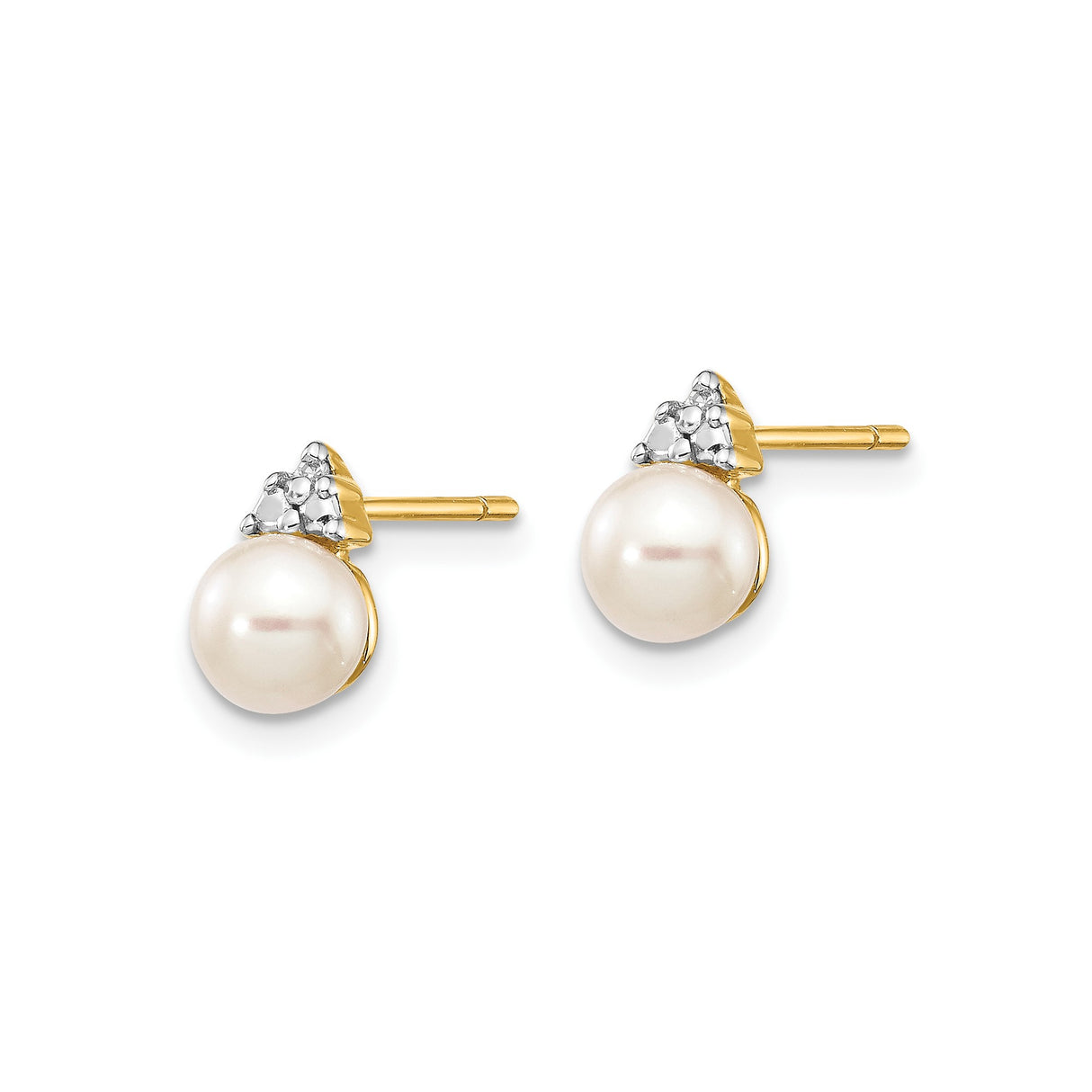 14k Yellow Gold Pearl Stud Earrings with Diamonds, Classic Fine Jewelry for Women