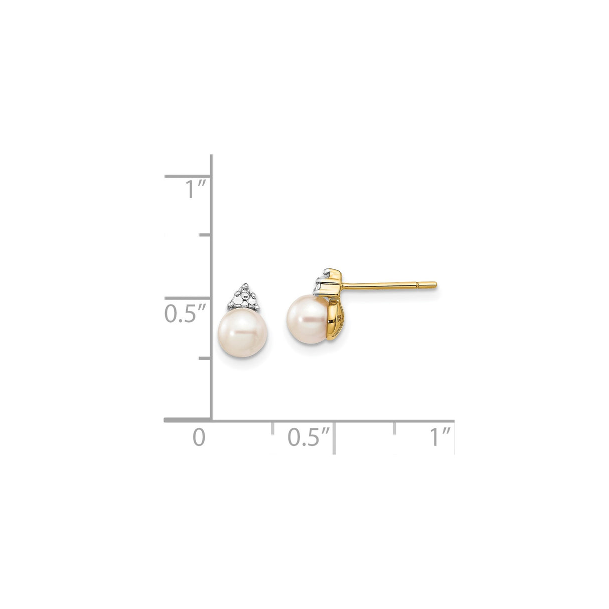 14k Yellow Gold Pearl Stud Earrings with Diamonds, Classic Fine Jewelry for Women