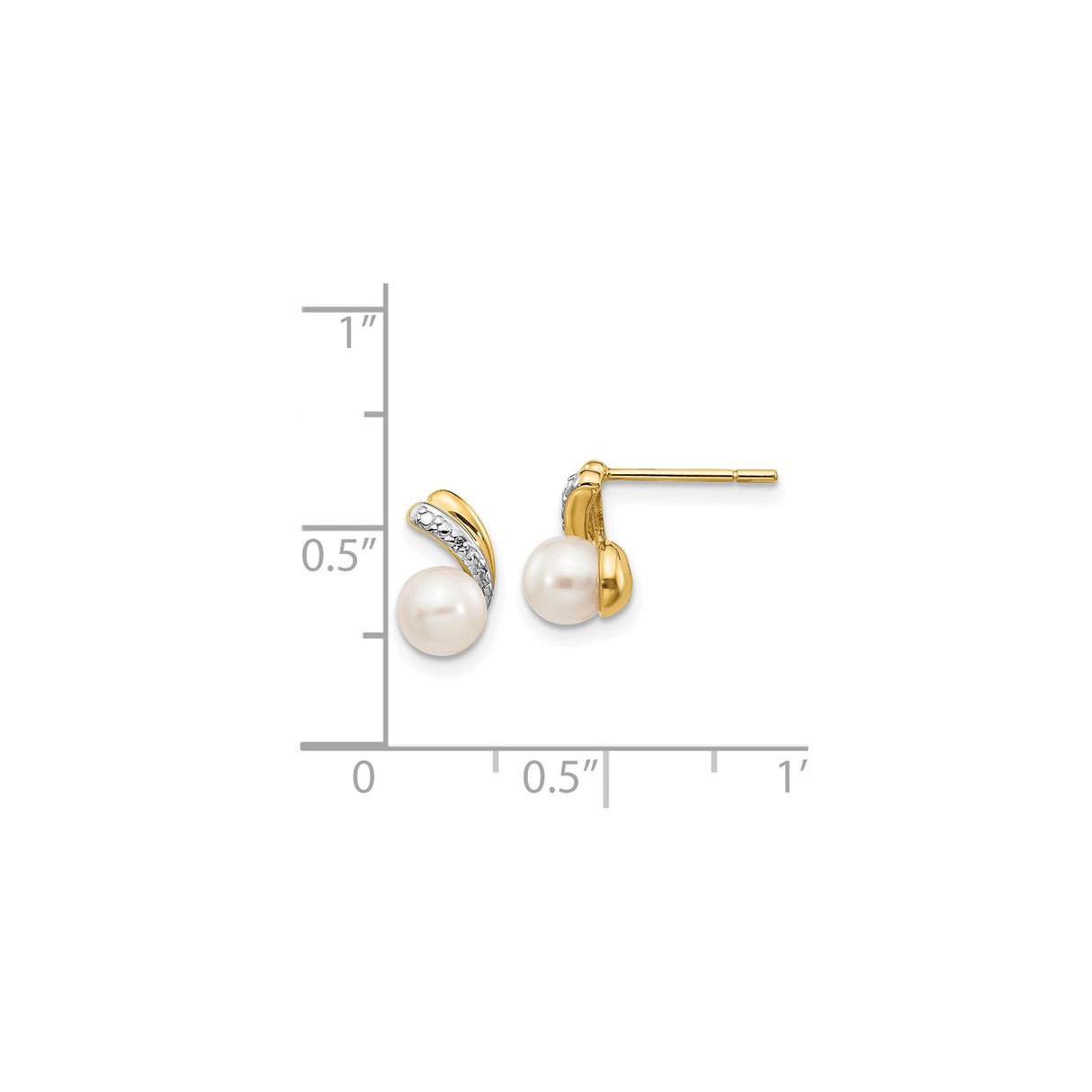 14k Yellow Gold Pearl Stud Earrings with Swirl Design and Diamond Accents