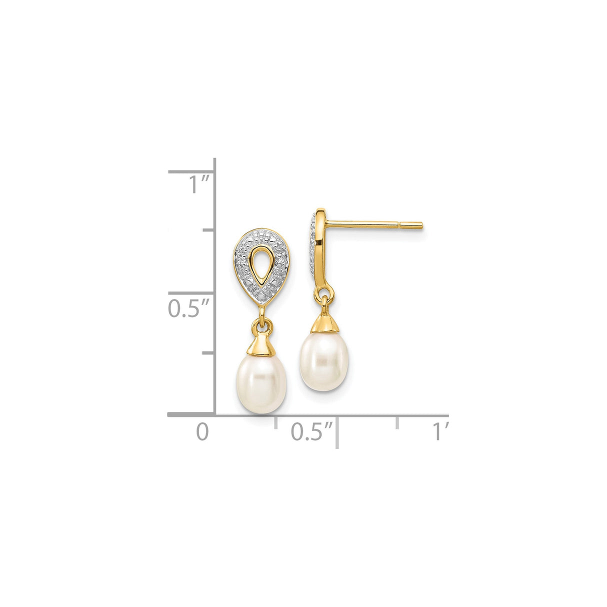14k Yellow Gold Dangle Earrings with Teardrop White Pearls and Diamond Accents