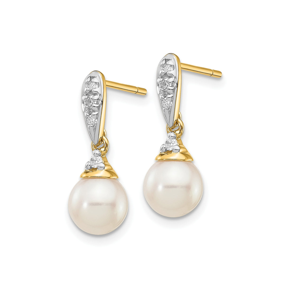 14k Yellow Gold Dangle Earrings with White Cultured Pearls and Diamond Accents