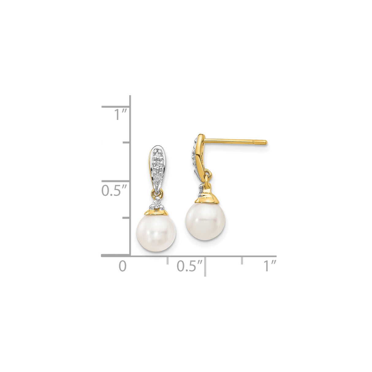 14k Yellow Gold Dangle Earrings with White Cultured Pearls and Diamond Accents