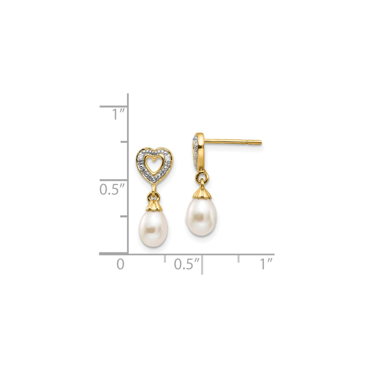 14k Yellow Gold Dangle Earrings with Cultured Freshwater Pearls Diamonds and Open Heart Design