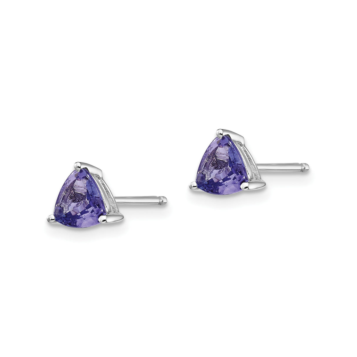 14k White Gold Stud Earrings with Triangle Cut Tanzanite, Modern Minimalist Design