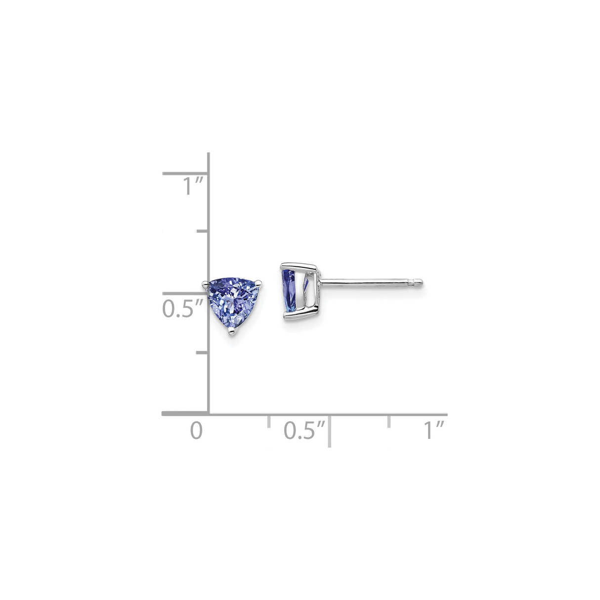 14k White Gold Stud Earrings with Triangle Cut Tanzanite, Modern Minimalist Design