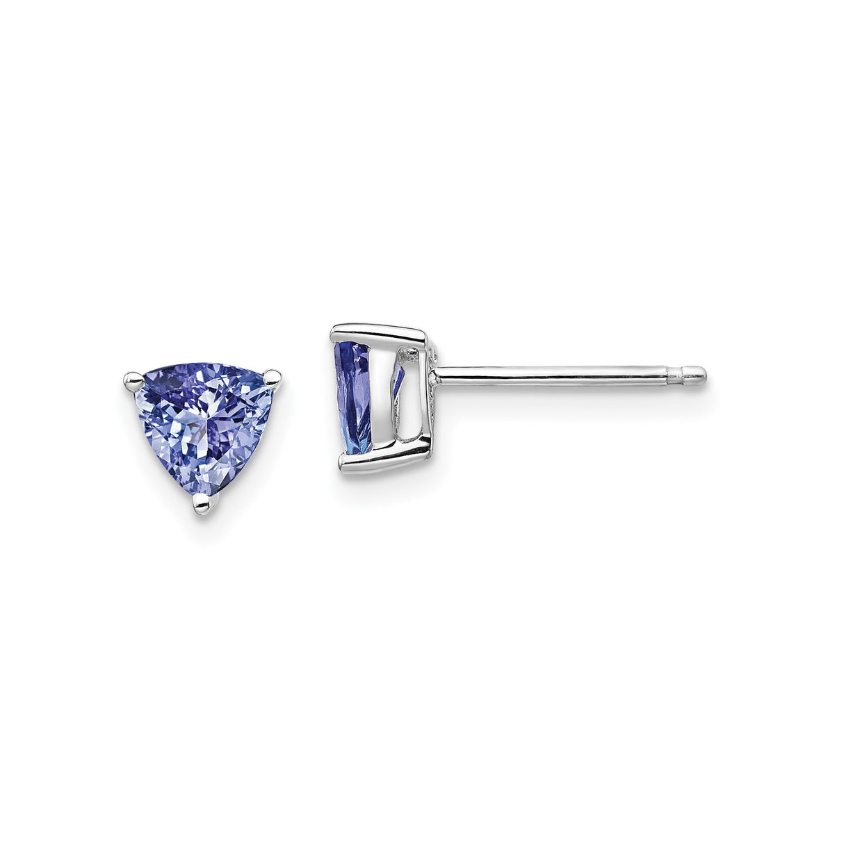 14k White Gold Stud Earrings with Triangle Cut Tanzanite, Modern Minimalist Design