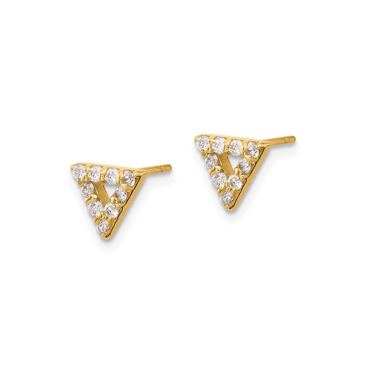 14k Yellow Gold Triangle Stud Earrings with Diamonds, Minimalist Geometric Design for Women