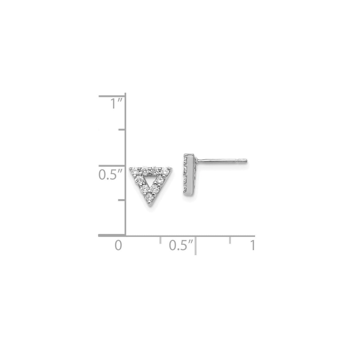 14k White Gold Triangle Stud Earrings with Round Cut Diamonds, Minimalist Geometric Design