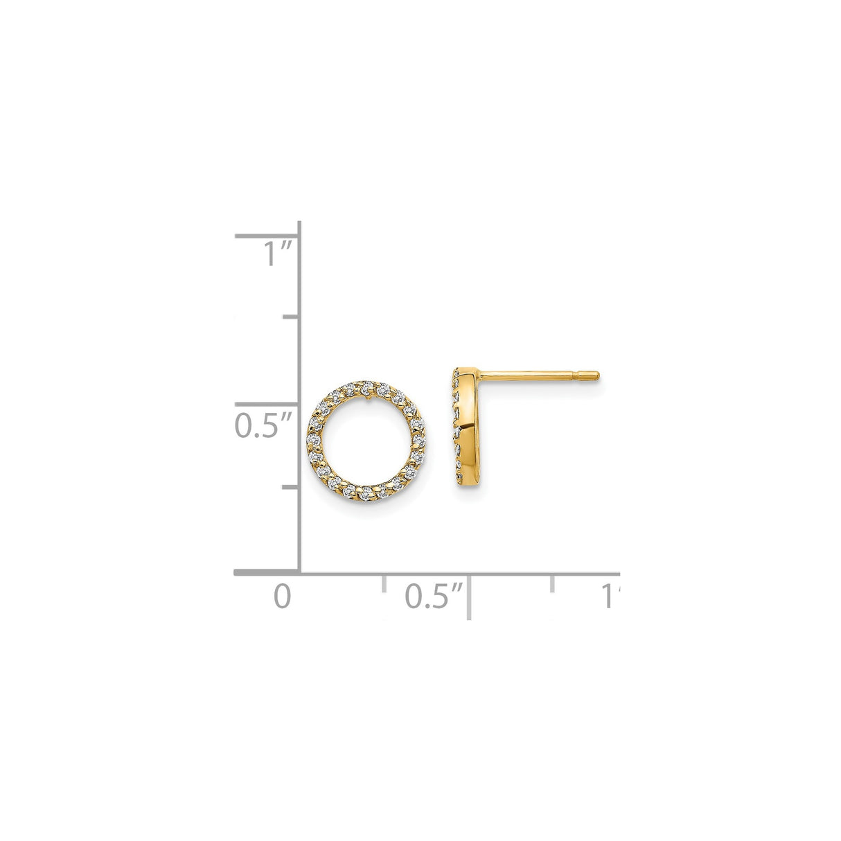 14k Yellow Gold Open Circle Stud Earrings with Diamond Accents, Minimalist Infinity Design