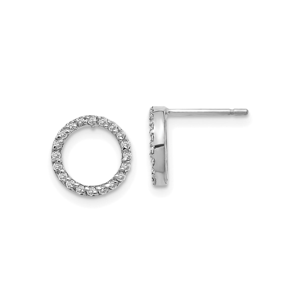 14k White Gold Stud Earrings with Pavé Set Cubic Zirconia, Open Circle Design for Women