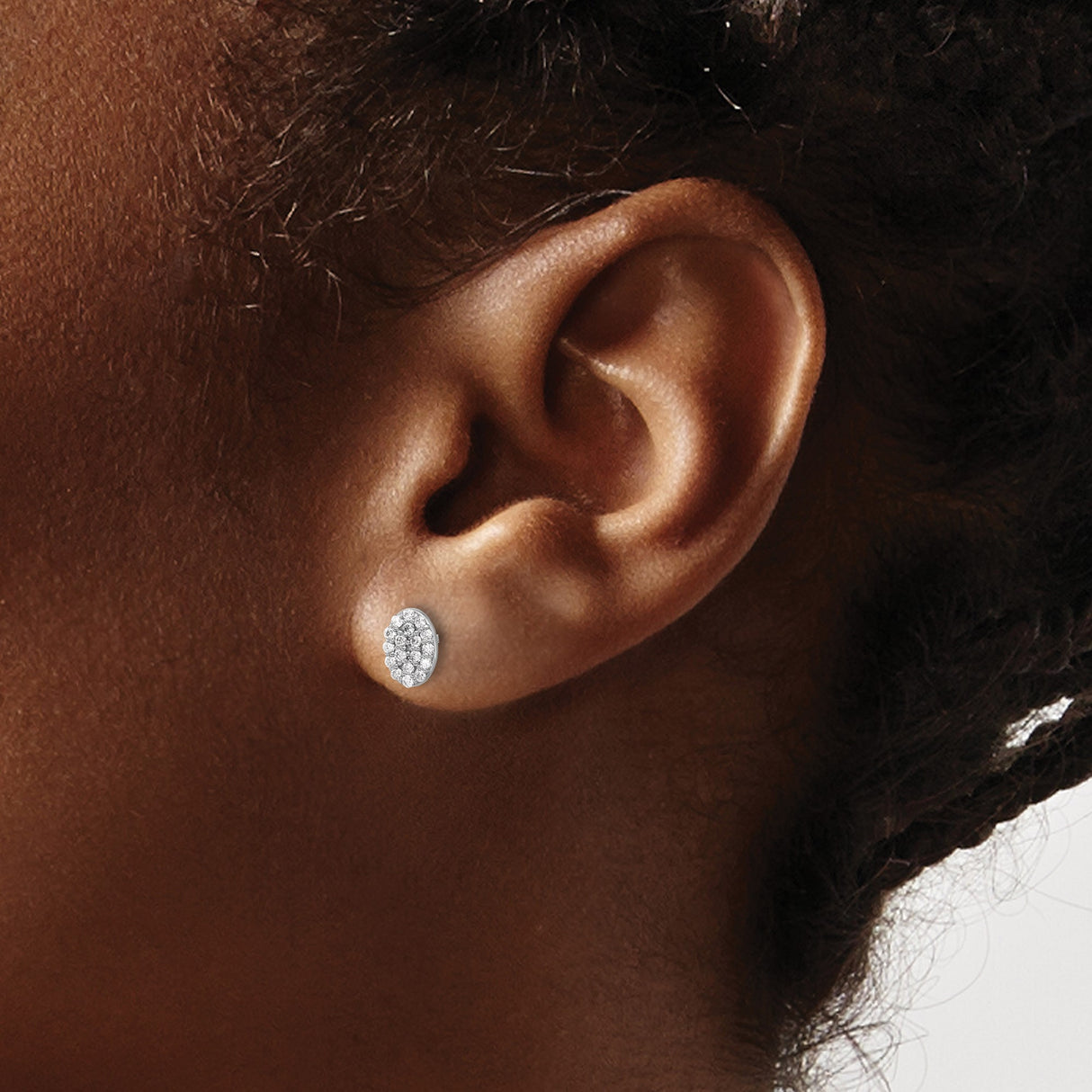 14k White Gold Oval Stud Earrings with Round Diamond Cluster Pavé Setting for Women