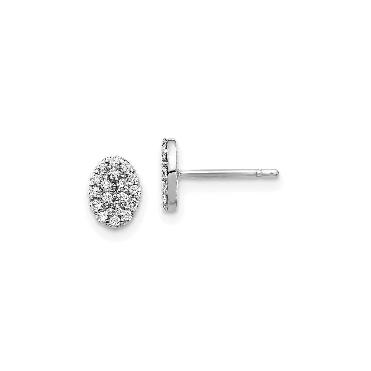14k White Gold Oval Stud Earrings with Round Diamond Cluster Pavé Setting for Women