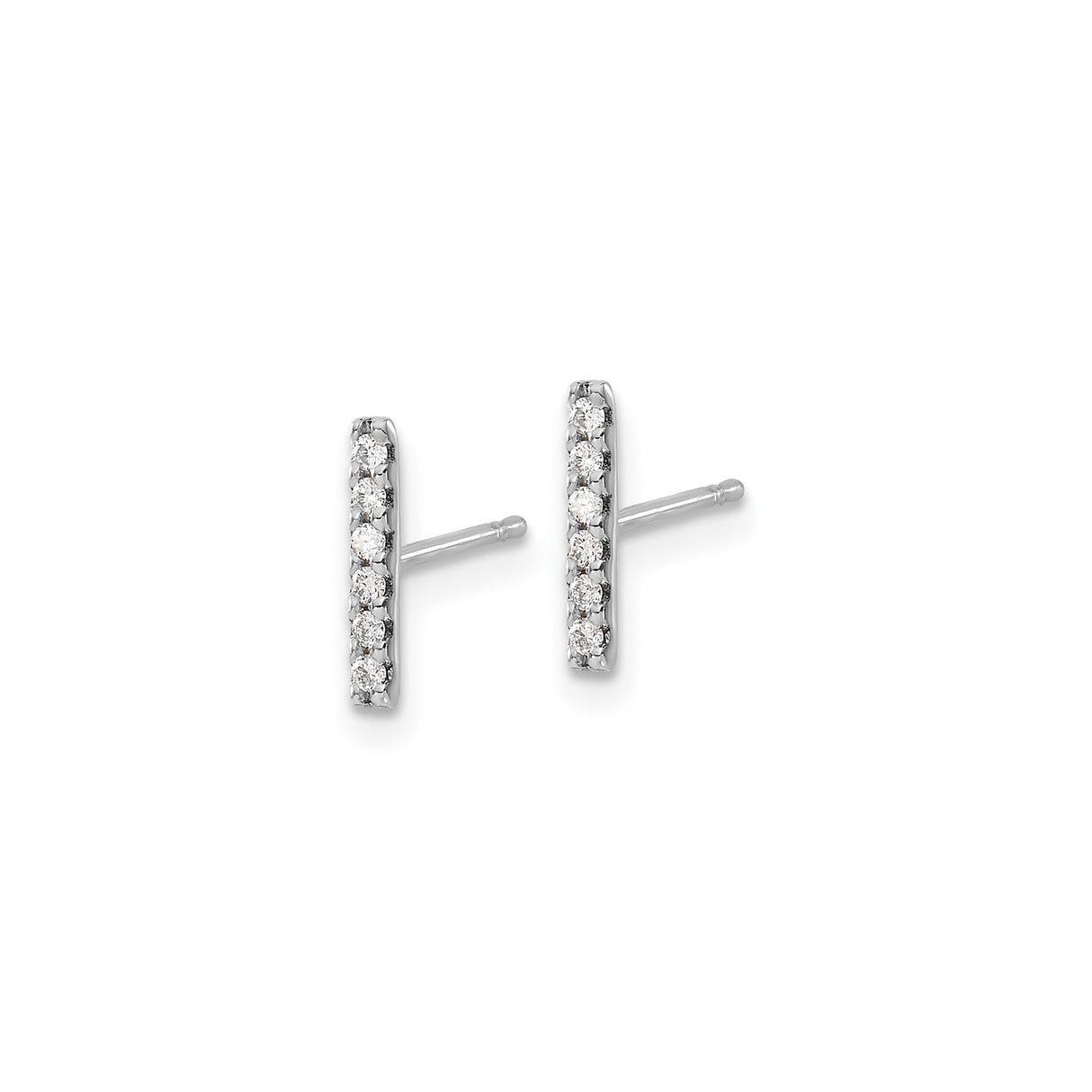 14k White Gold Diamond Bar Stud Earrings, Vertical Minimalist Design