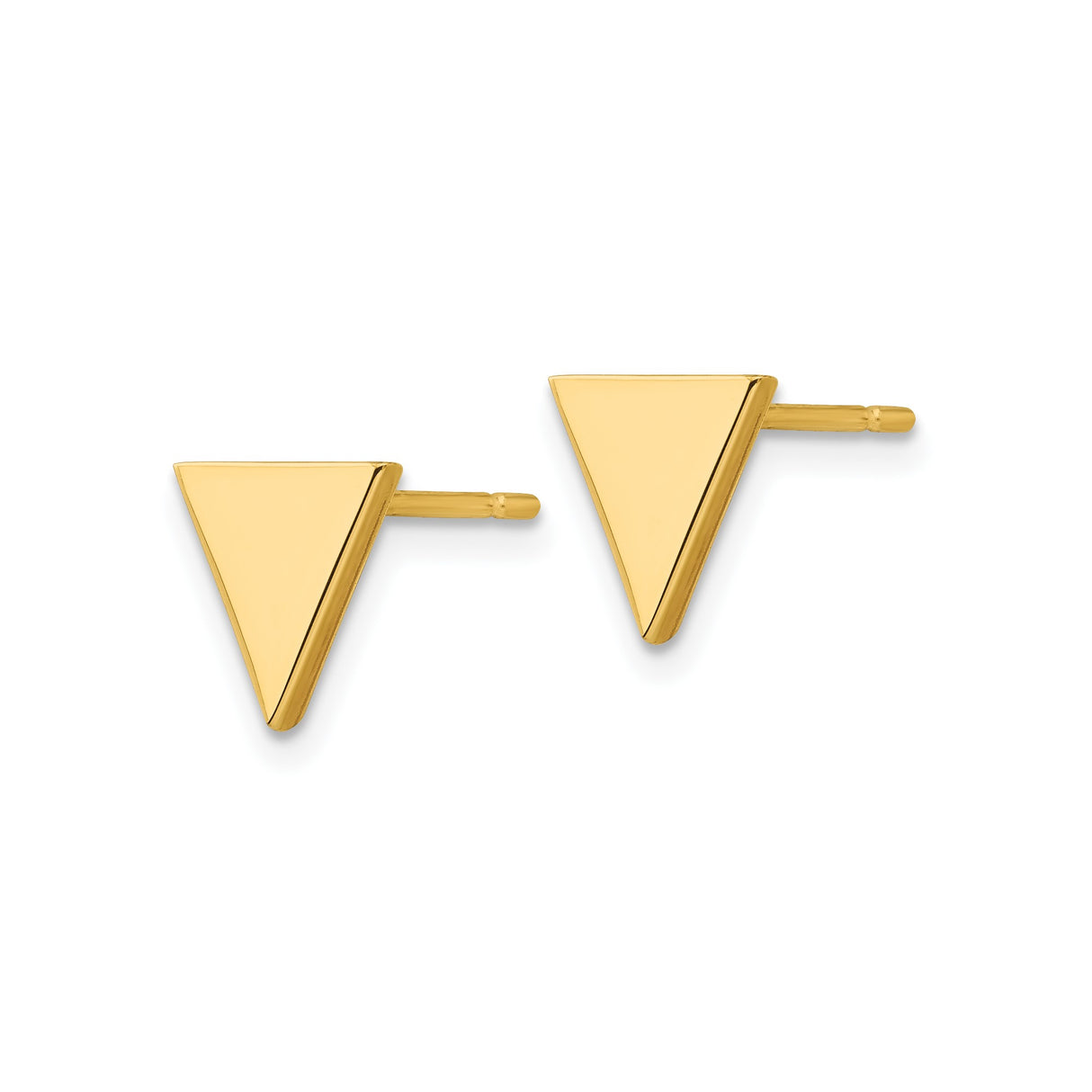 14k Yellow Gold Triangle Stud Earrings, Minimalist Geometric Style, Unisex Design
