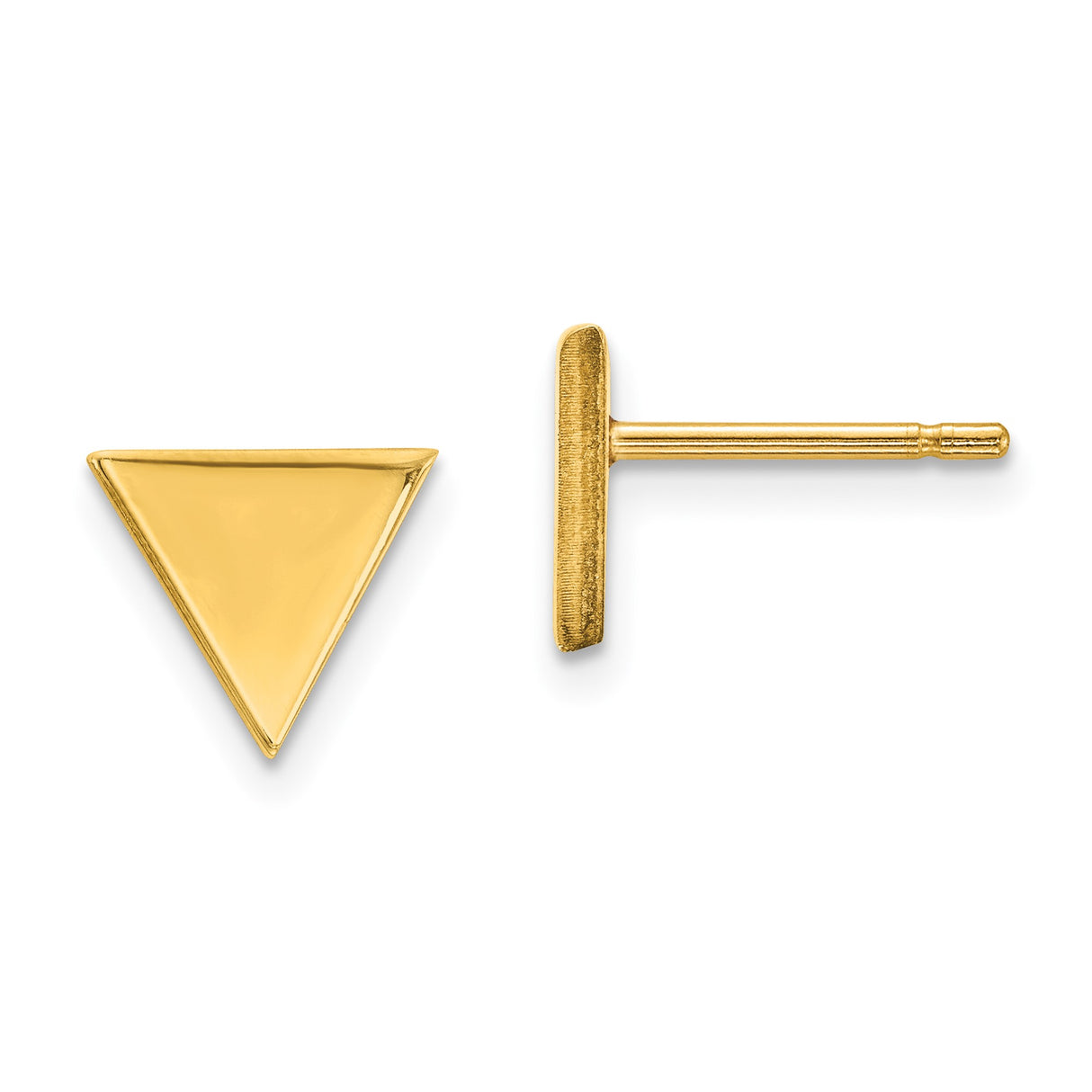 14k Yellow Gold Triangle Stud Earrings, Minimalist Geometric Style, Unisex Design
