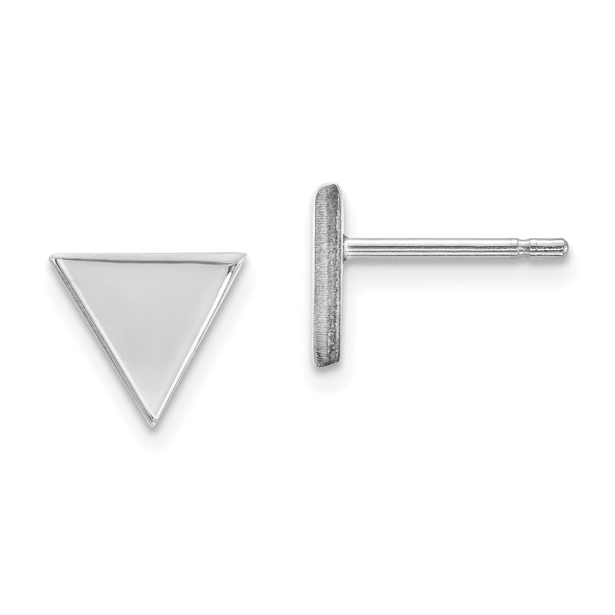 14k White Gold Triangle Stud Earrings, Minimalist Geometric Design for Women and Unisex Wear
