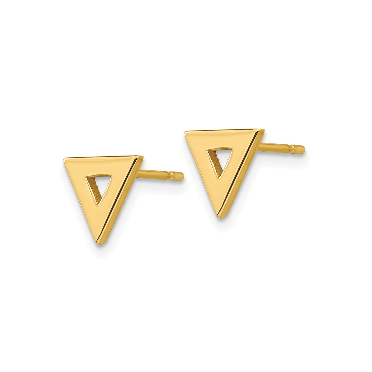 14k Yellow Gold Triangle Stud Earrings with Open Cut Geometric Design, Minimalist Jewelry