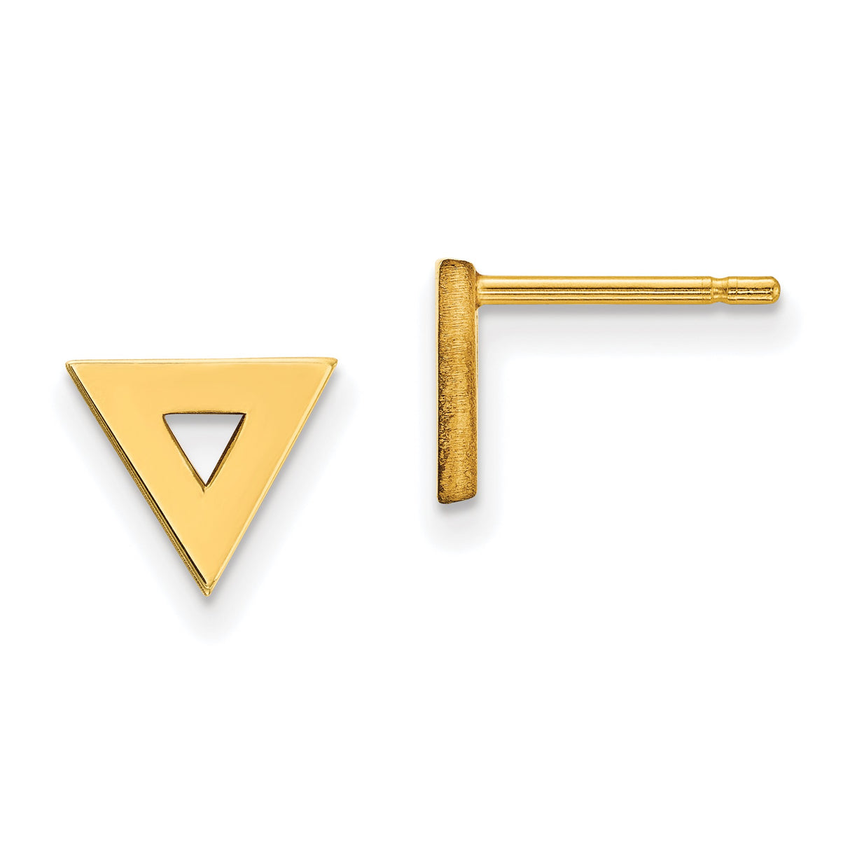 14k Yellow Gold Triangle Stud Earrings with Open Cut Geometric Design, Minimalist Jewelry