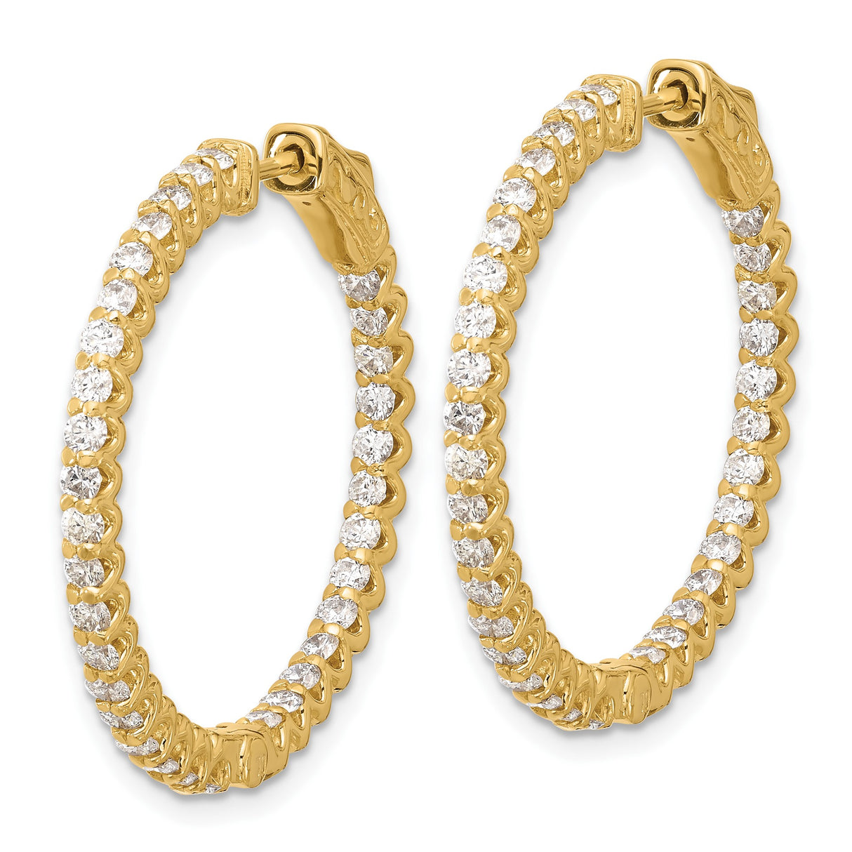 14k Yellow Gold Hoop Earrings with Diamonds, Full Circle Prong Set Zigzag Design