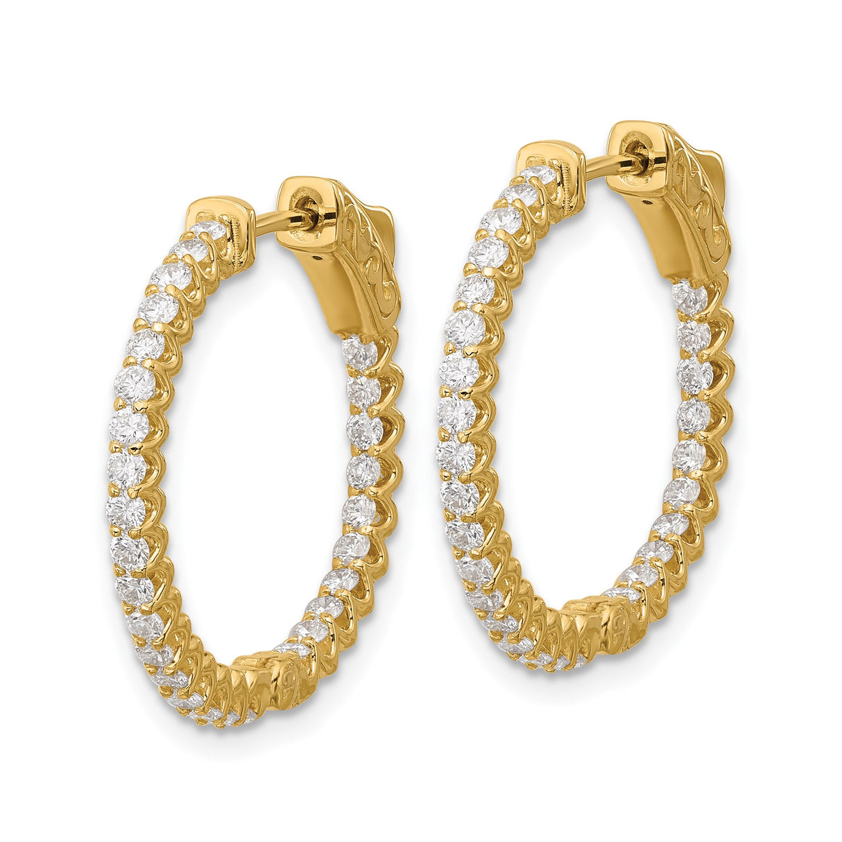 14k Yellow Gold Hoop Earrings with Diamond Cut Finish and Prong Set Cubic Zirconia