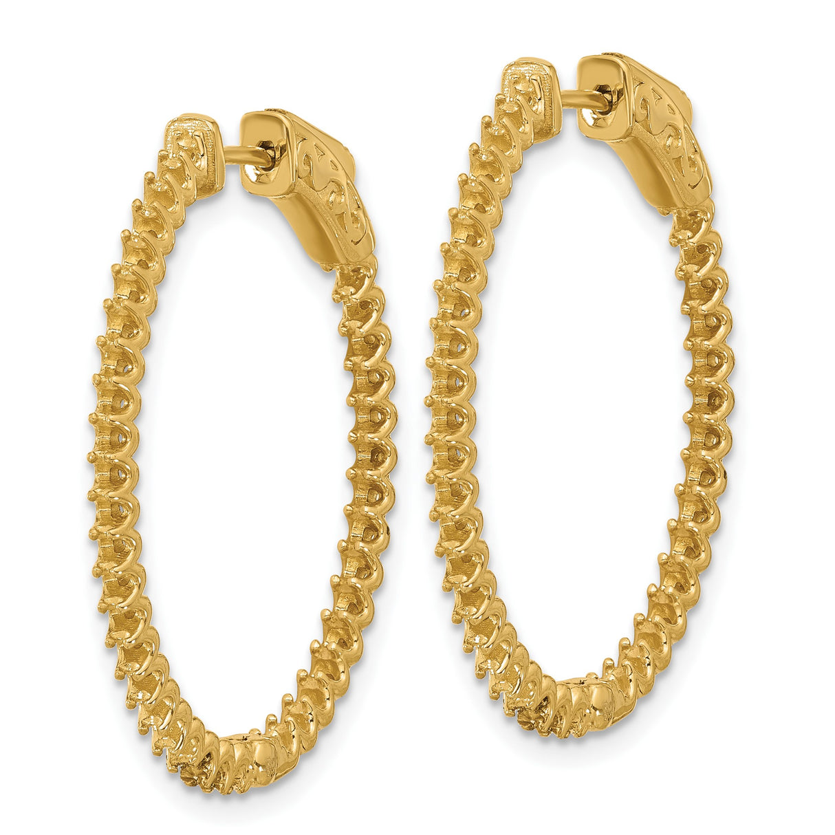 14k Yellow Gold Hoop Earrings with Diamond and Textured Zigzag Filigree Design