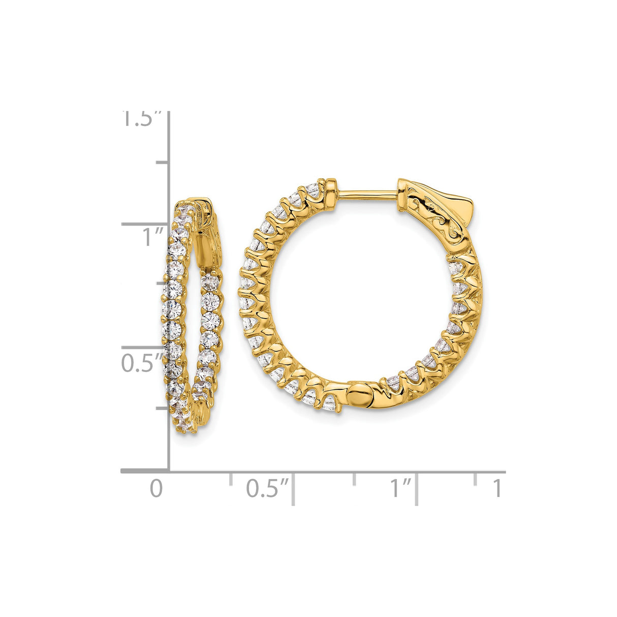 14k Yellow Gold Hoop Earrings with Diamonds, Inside-Out Sparkling Design for Women