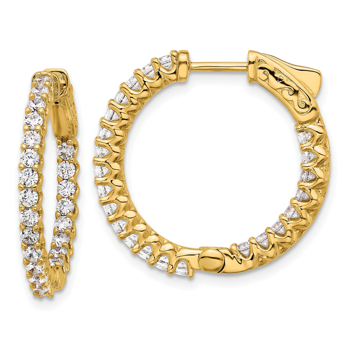 14k Yellow Gold Hoop Earrings with Diamonds, Inside-Out Sparkling Design for Women