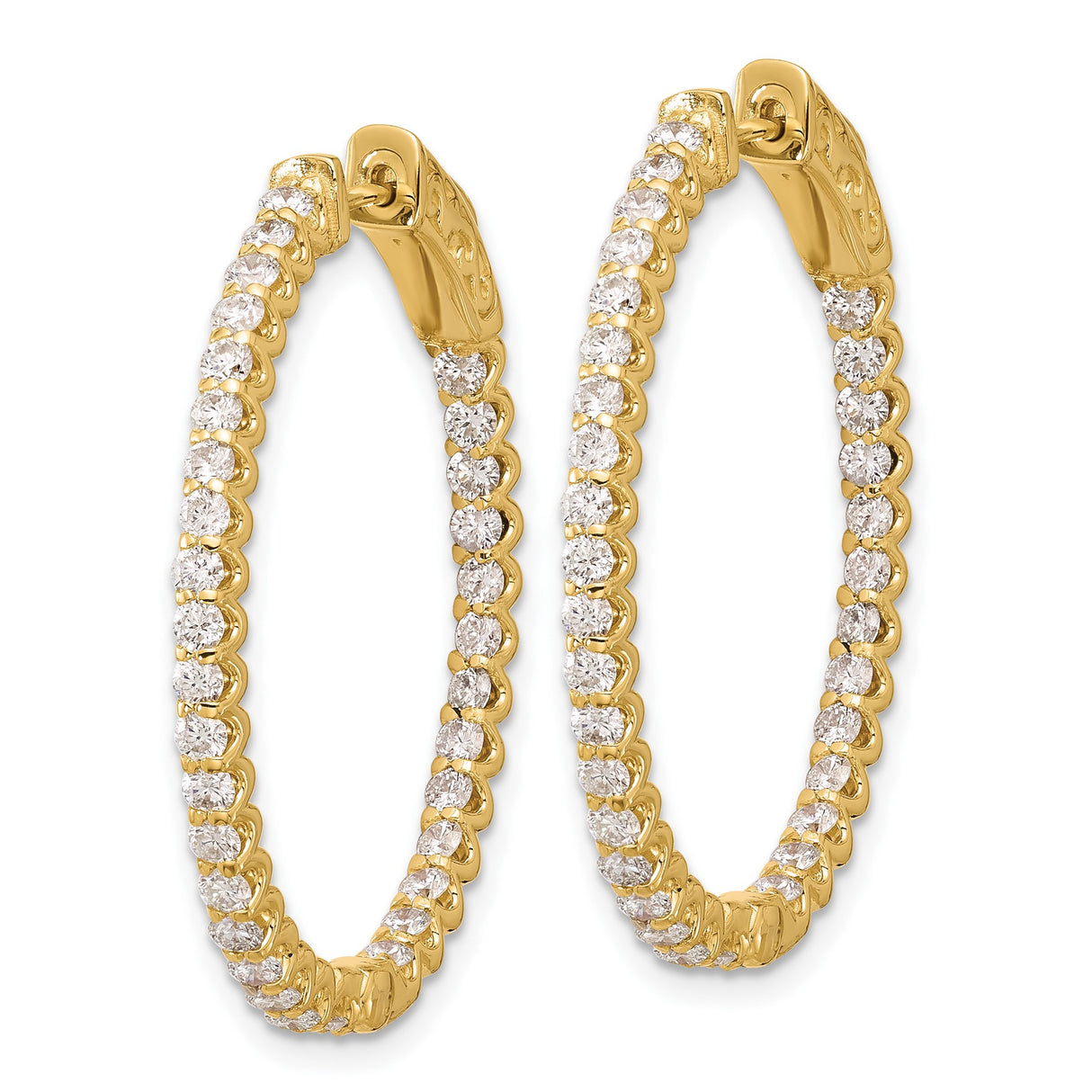 14k Yellow Gold Hoop Earrings with Diamonds and Scroll Detailing for Women