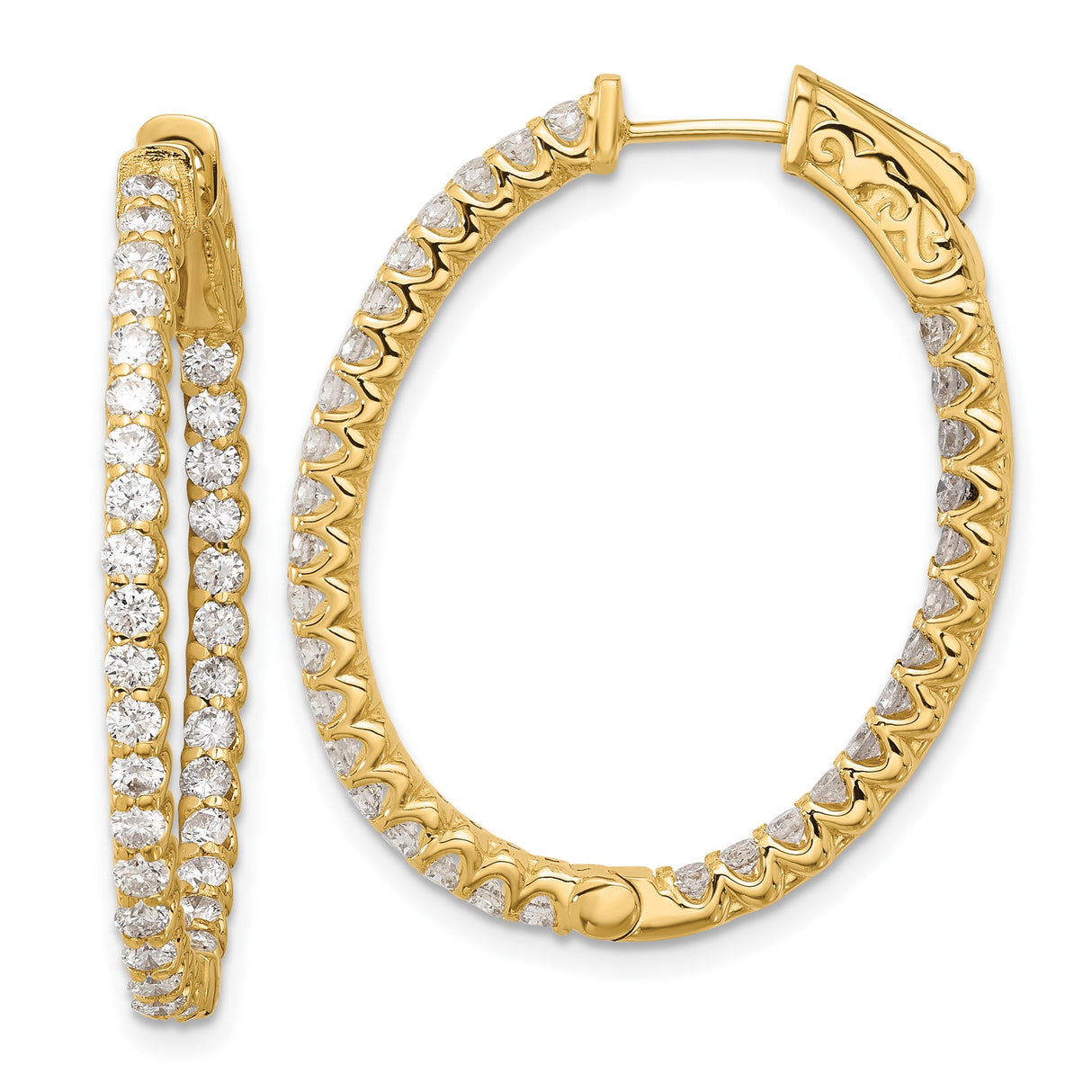 14k Yellow Gold Hoop Earrings with Cubic Zirconia and Scroll Detailing for Women