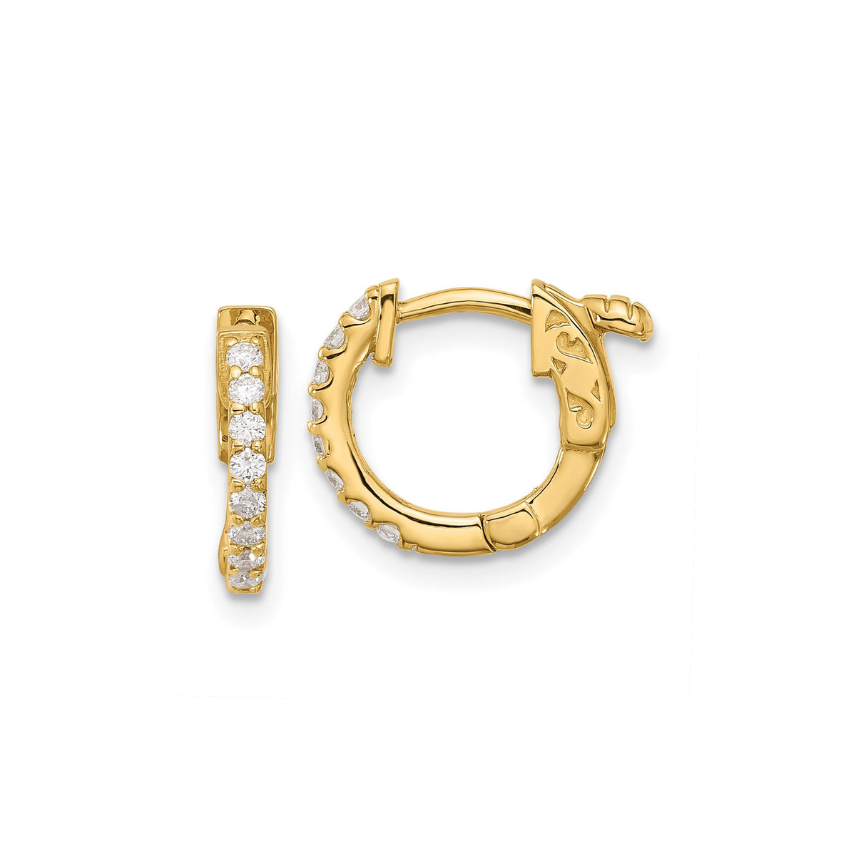14k Yellow Gold Hoop Earrings with Diamond, Dragon and Sword Motif, Medieval Fantasy Style