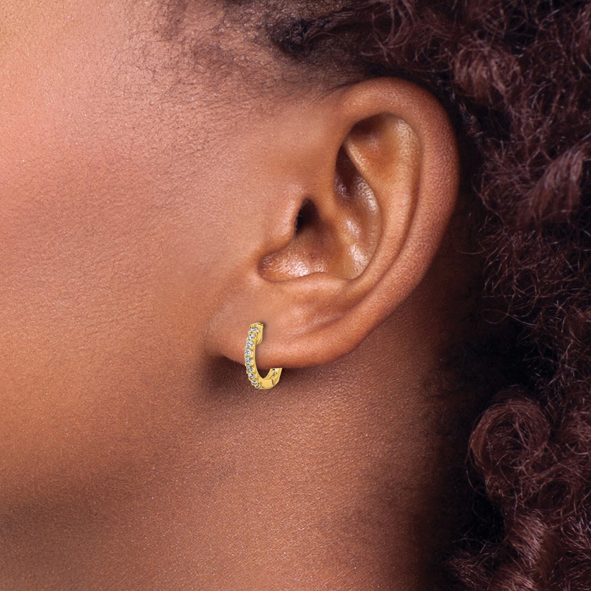 14k Yellow Gold Hoop Earrings with Diamonds, Scrollwork Pattern, Vintage Style