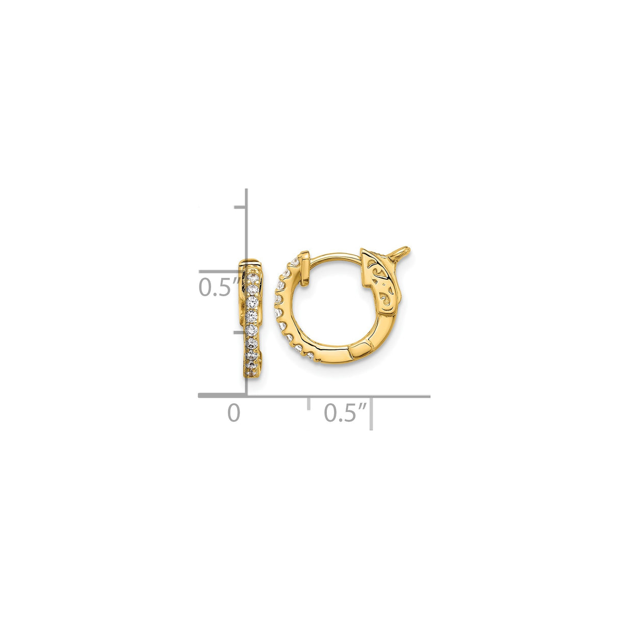 14k Yellow Gold Hoop Earrings with Diamonds, Scrollwork Pattern, Vintage Style