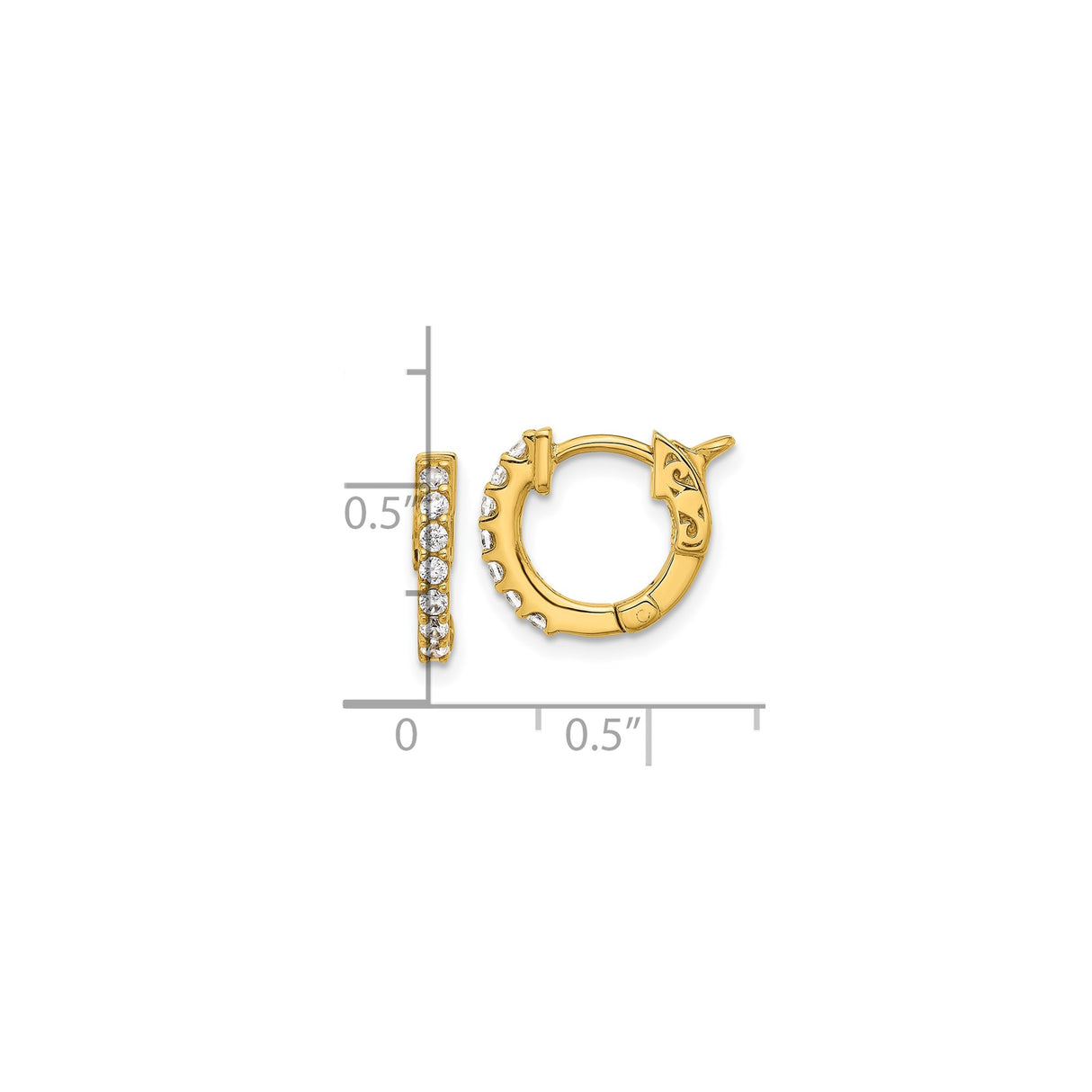 14k Yellow Gold Hoop Earrings with Diamonds, Scroll Design, High Polish Finish