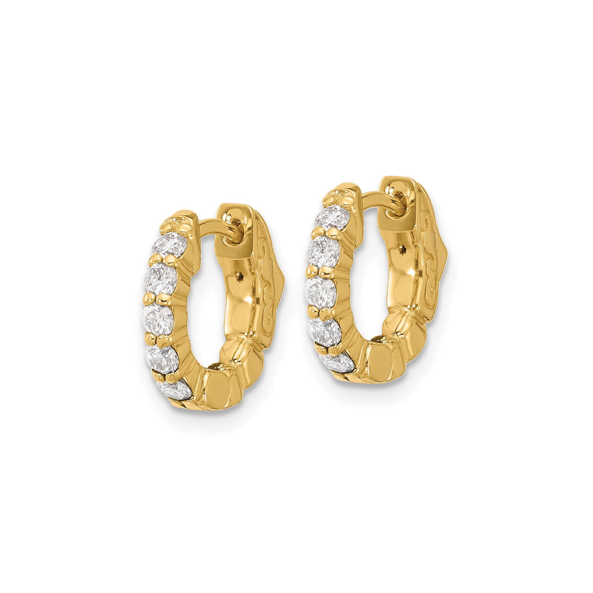 14k Yellow Gold Hoop Earrings with Diamond Accents, Intricate Scroll Design