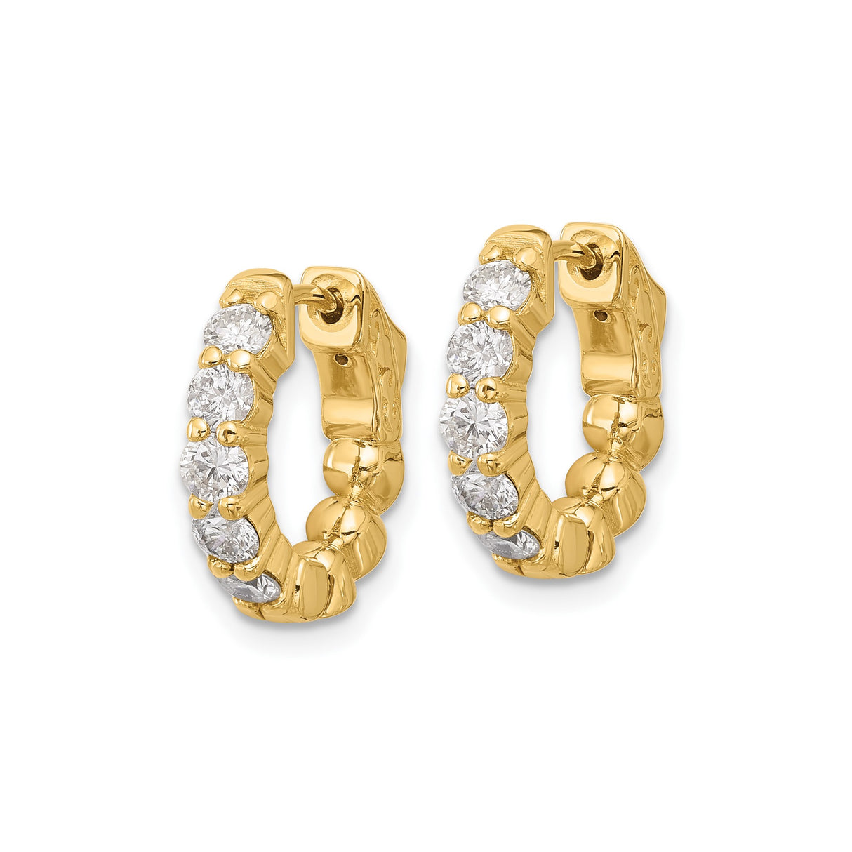 14k Yellow Gold Hoop Earrings with Diamond Accents, Prong Setting, Ornate Clasp Detail
