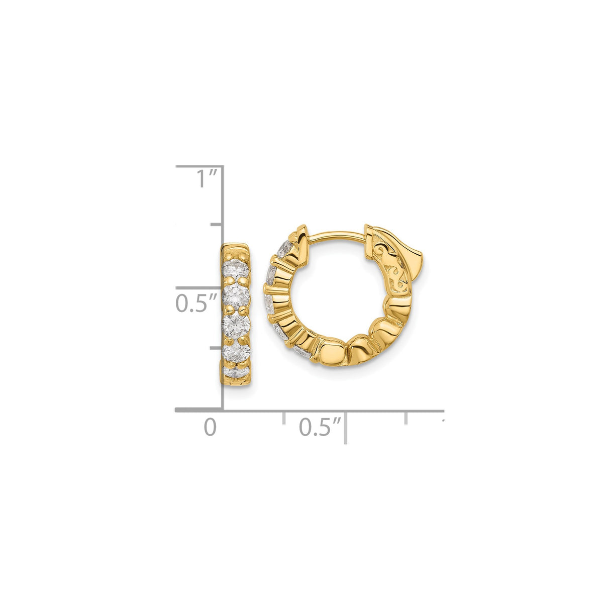 14k Yellow Gold Hoop Earrings with Diamond Accents, Prong Setting, Ornate Clasp Detail